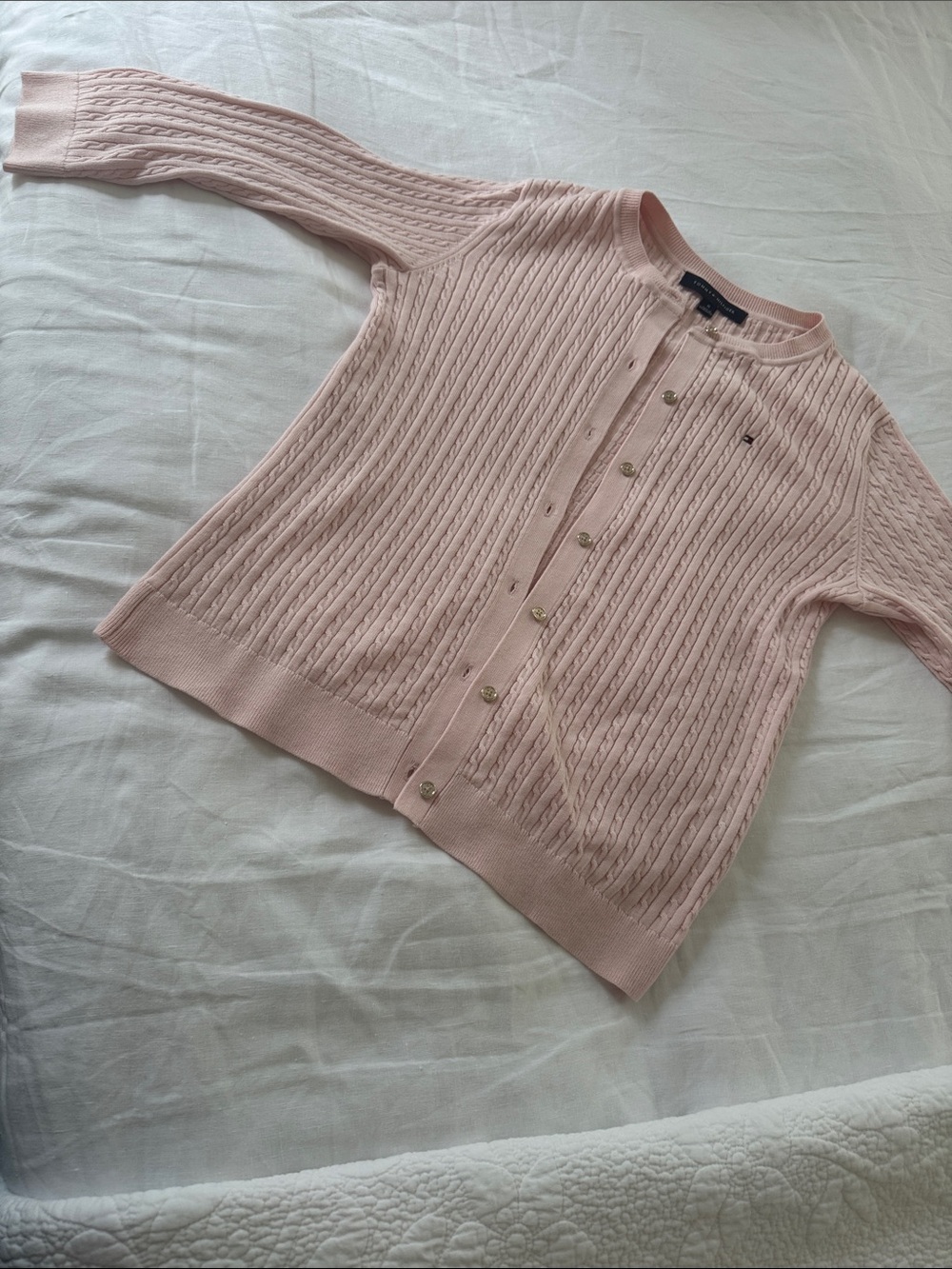 Tommy Hilfiger Light Pink Cable-Knit Button Cardigan